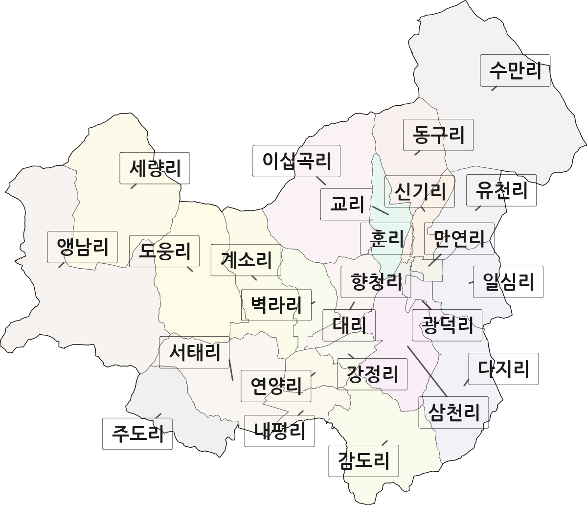 전남광주통합특별시 화순군 화순읍 법정동 리 구분 행정구역 경계 지도