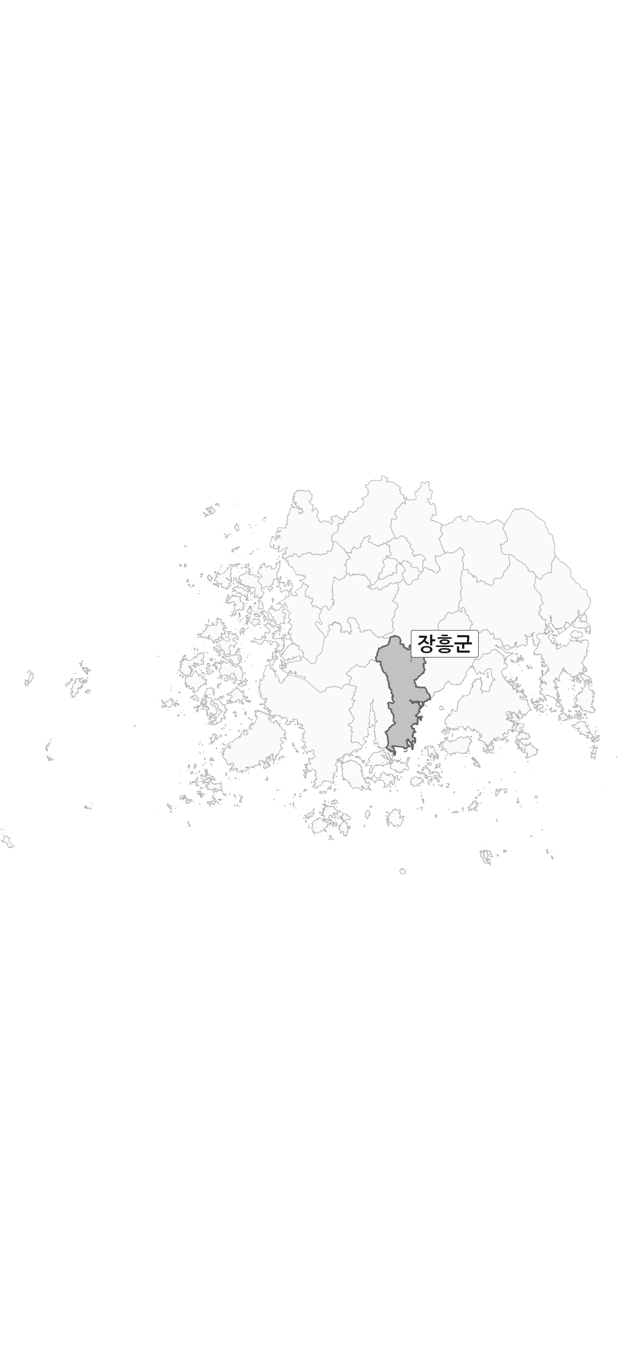 전남광주통합특별시 범위 내 장흥군 행정구역 경계 지도