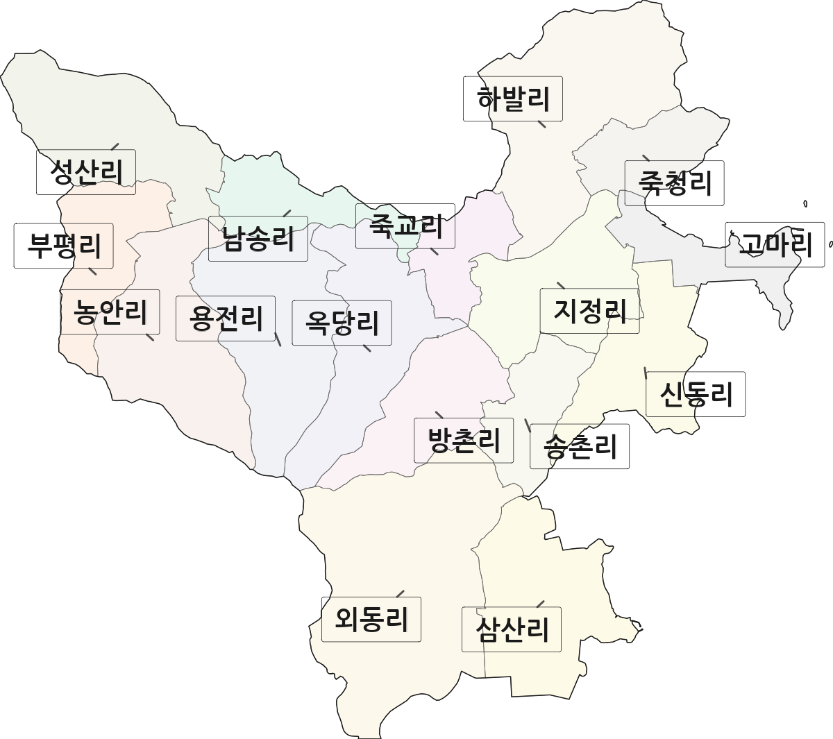 전남광주통합특별시 장흥군 관산읍 법정동 리 구분 행정구역 경계 지도