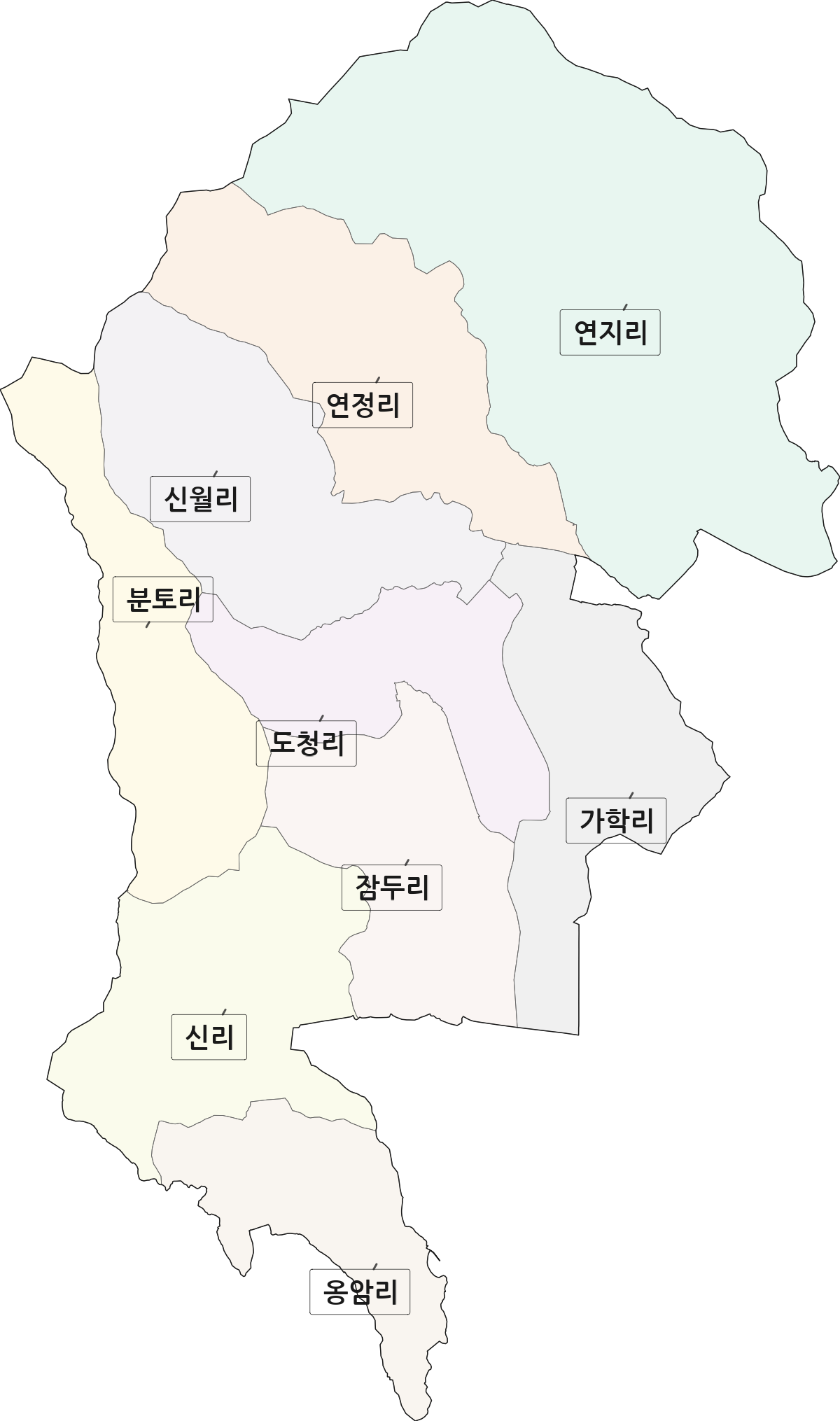 전남광주통합특별시 장흥군 대덕읍 법정동 리 구분 행정구역 경계 지도