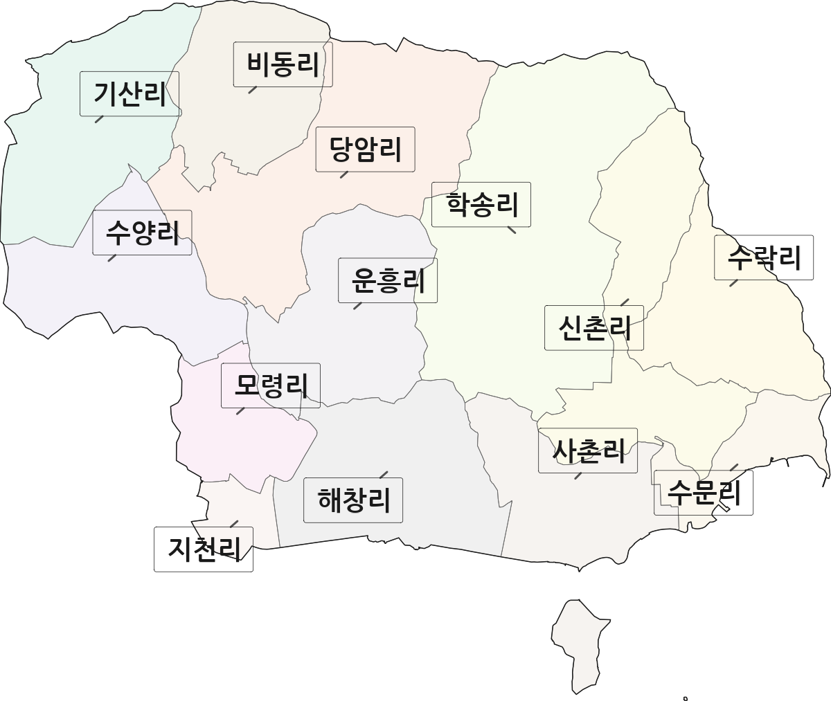 전남광주통합특별시 장흥군 안양면 법정동 리 구분 행정구역 경계 지도