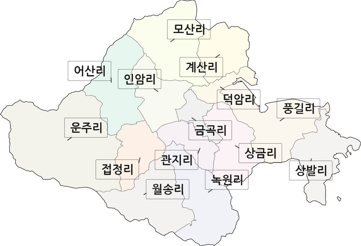 전남광주통합특별시 장흥군 용산면 법정동 리 구분 행정구역 경계 지도