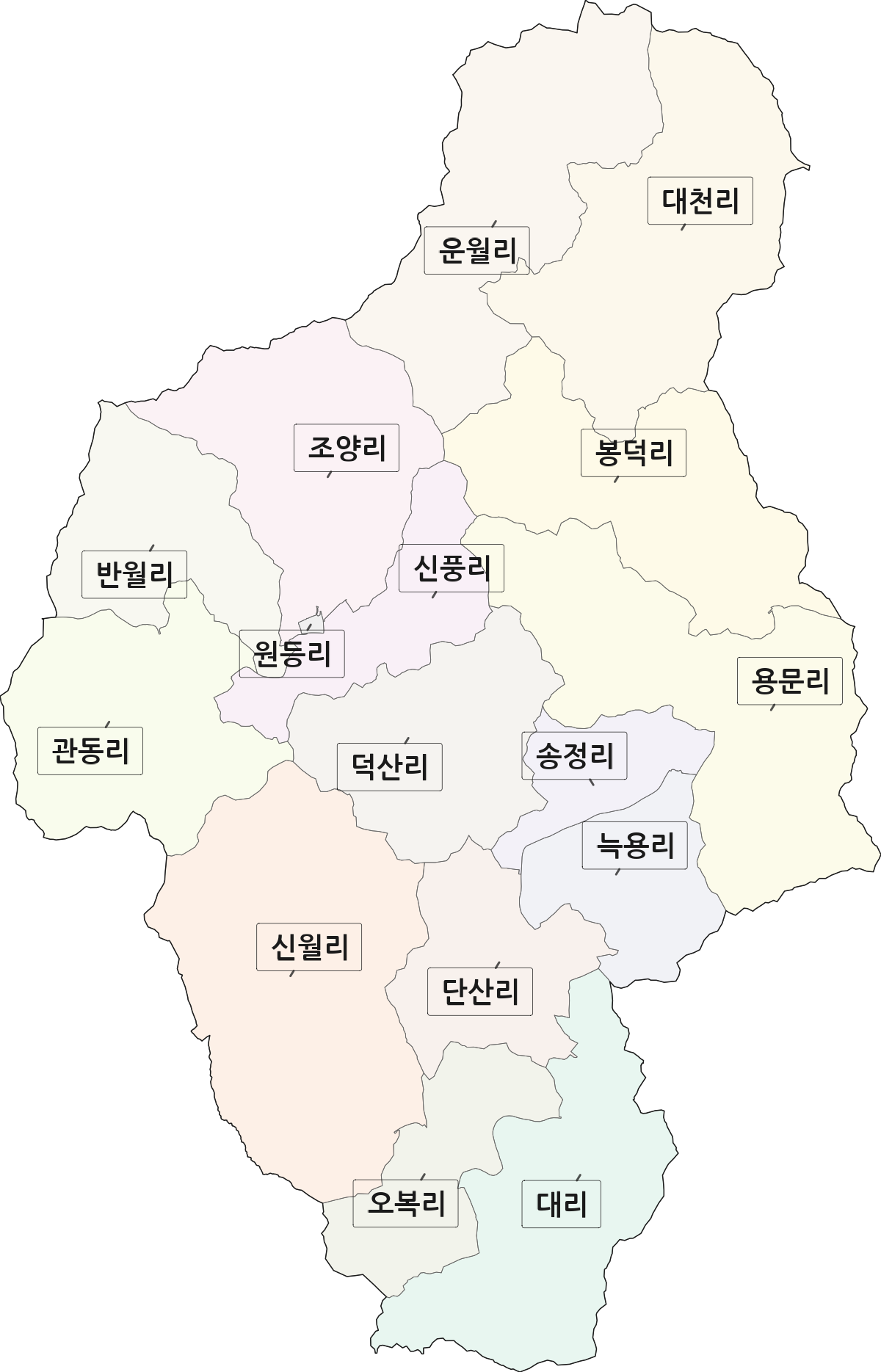 전남광주통합특별시 장흥군 유치면 법정동 리 구분 행정구역 경계 지도