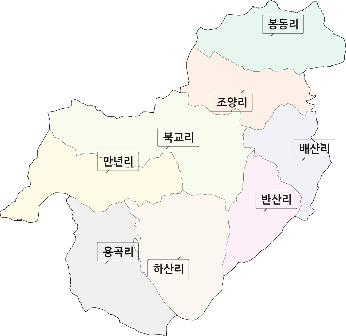 전남광주통합특별시 장흥군 장동면 법정동 리 구분 행정구역 경계 지도