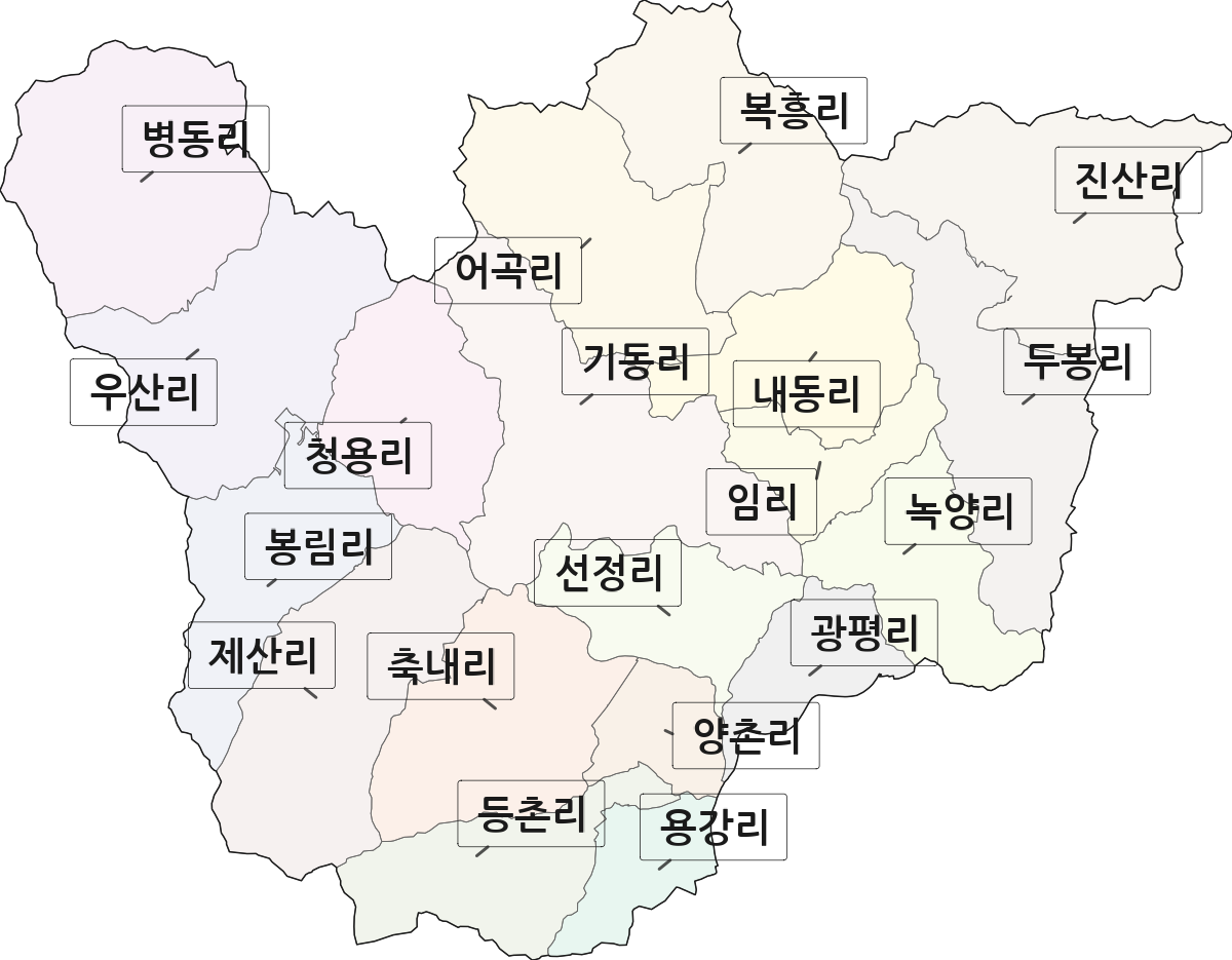 전남광주통합특별시 장흥군 장평면 법정동 리 구분 행정구역 경계 지도