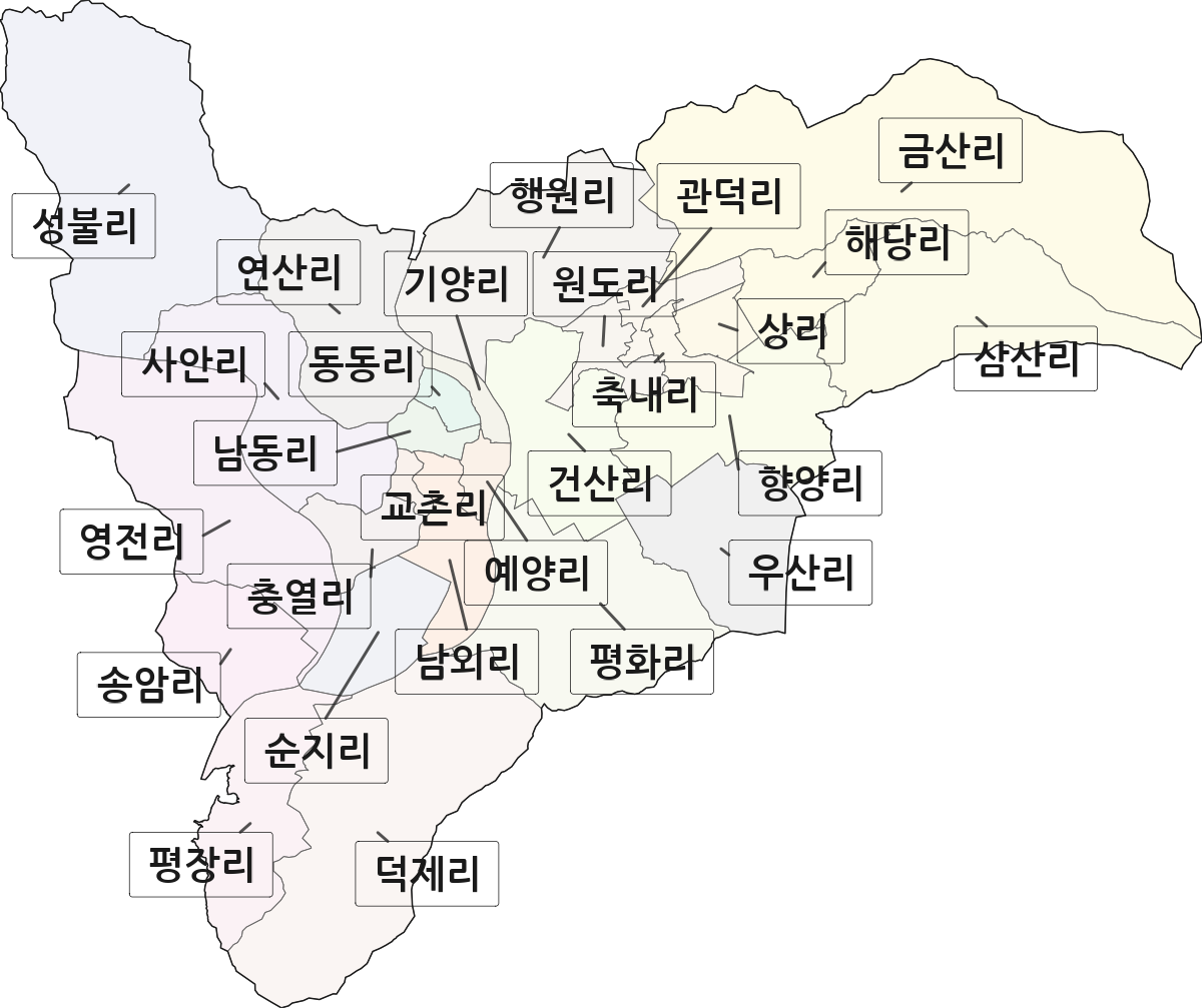 전남광주통합특별시 장흥군 장흥읍 법정동 리 구분 행정구역 경계 지도