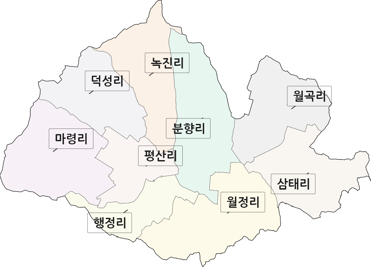 전남광주통합특별시 장성군 남면 법정동 리 구분 행정구역 경계 지도