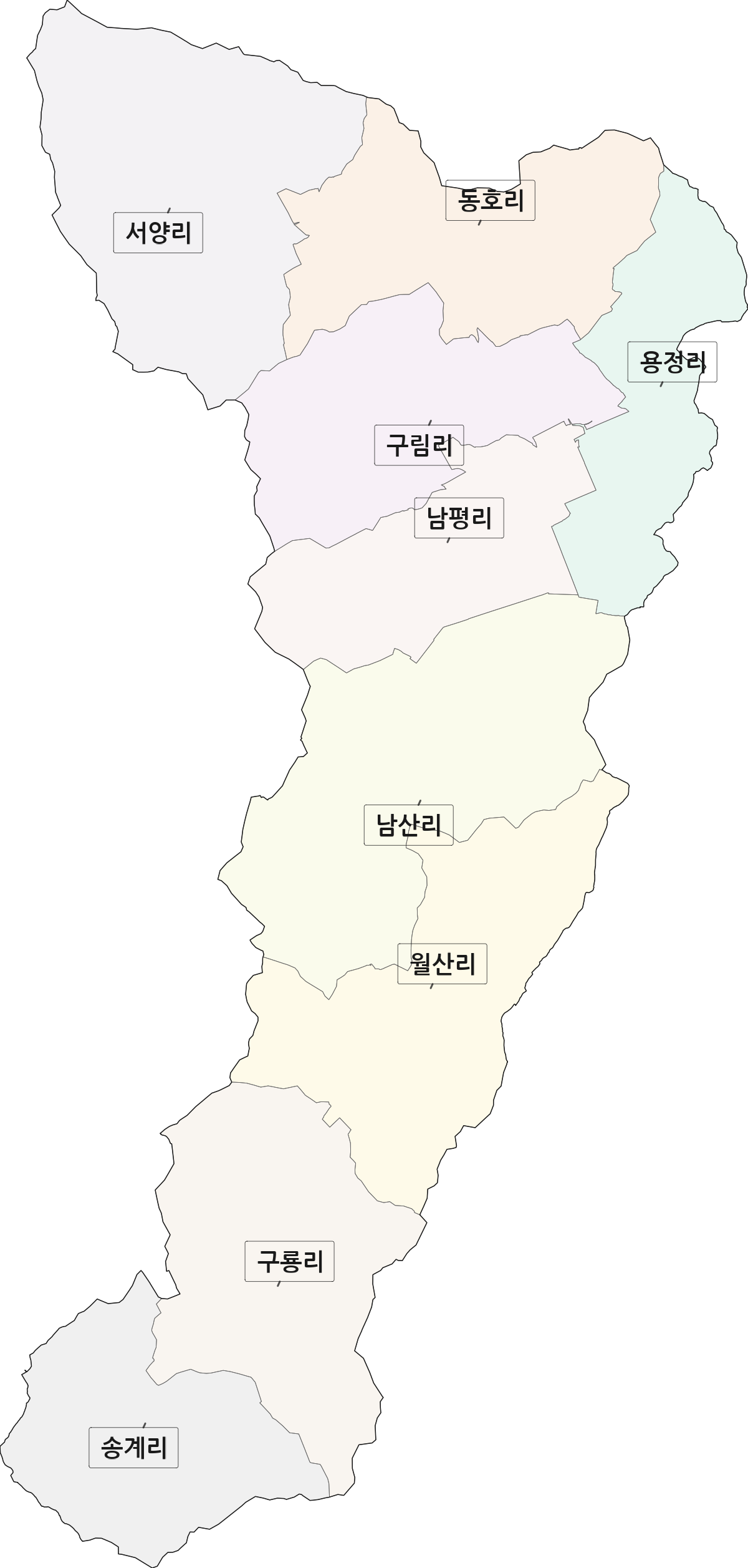전남광주통합특별시 장성군 동화면 법정동 리 구분 행정구역 경계 지도