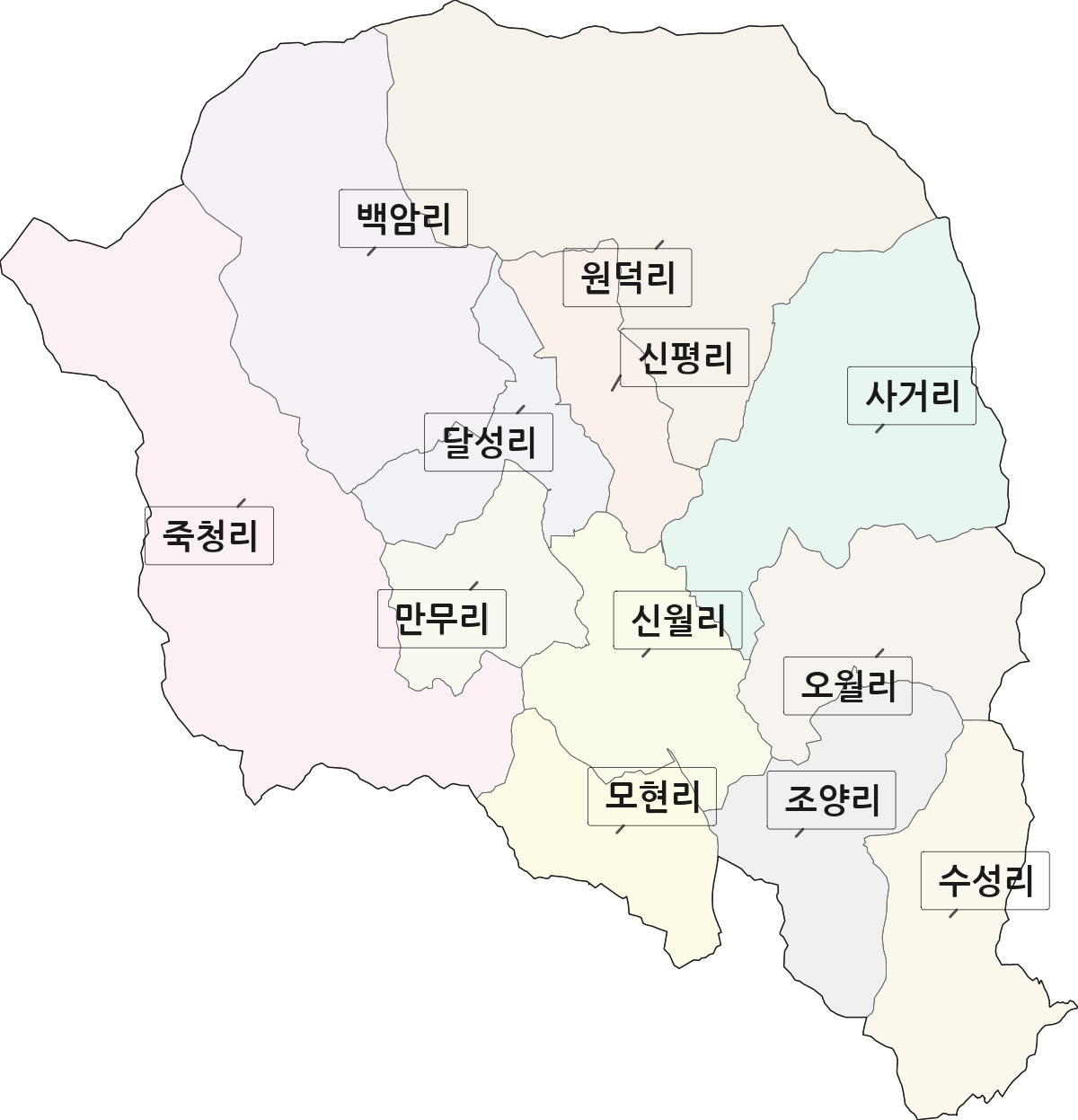 전남광주통합특별시 장성군 북이면 법정동 리 구분 행정구역 경계 지도