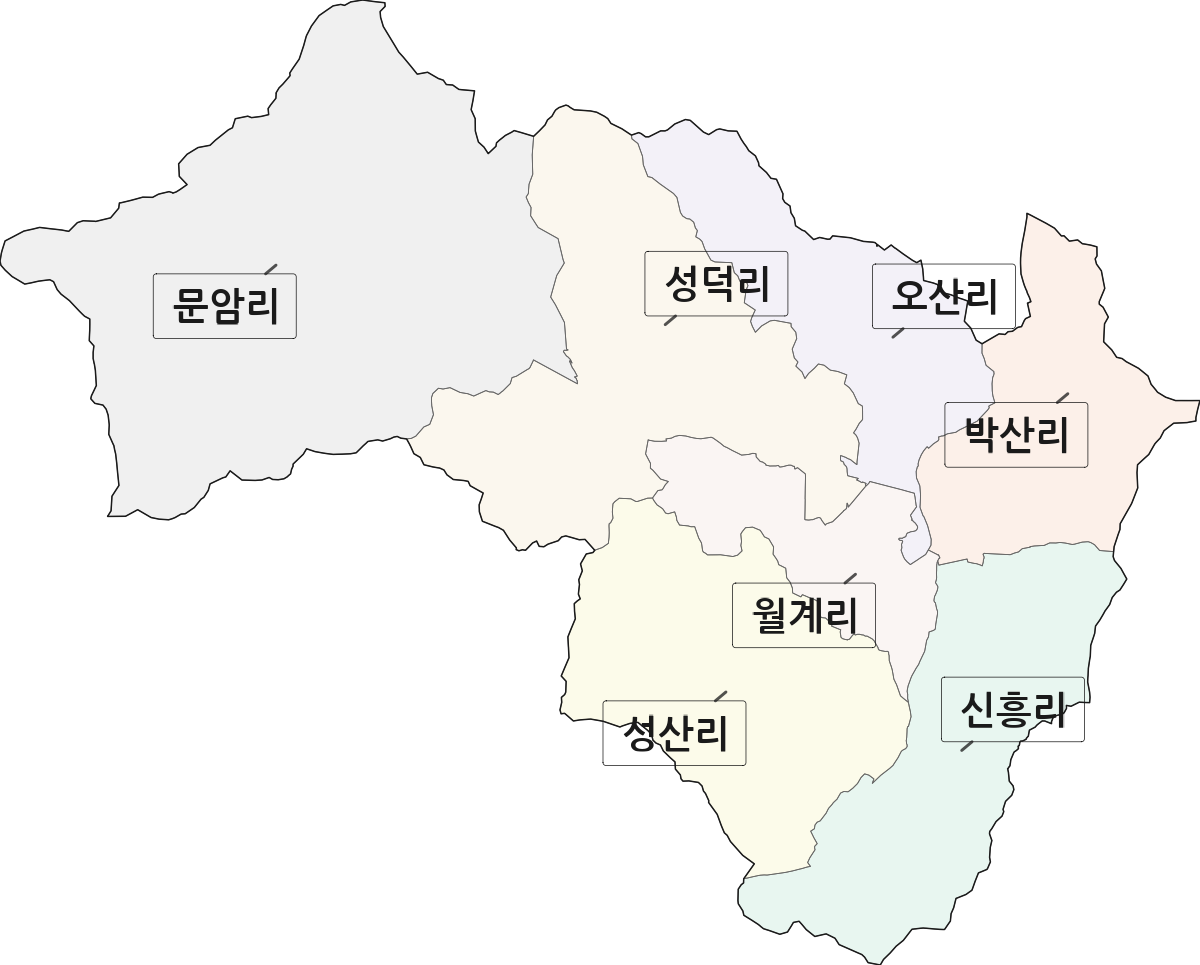 전남광주통합특별시 장성군 북일면 법정동 리 구분 행정구역 경계 지도