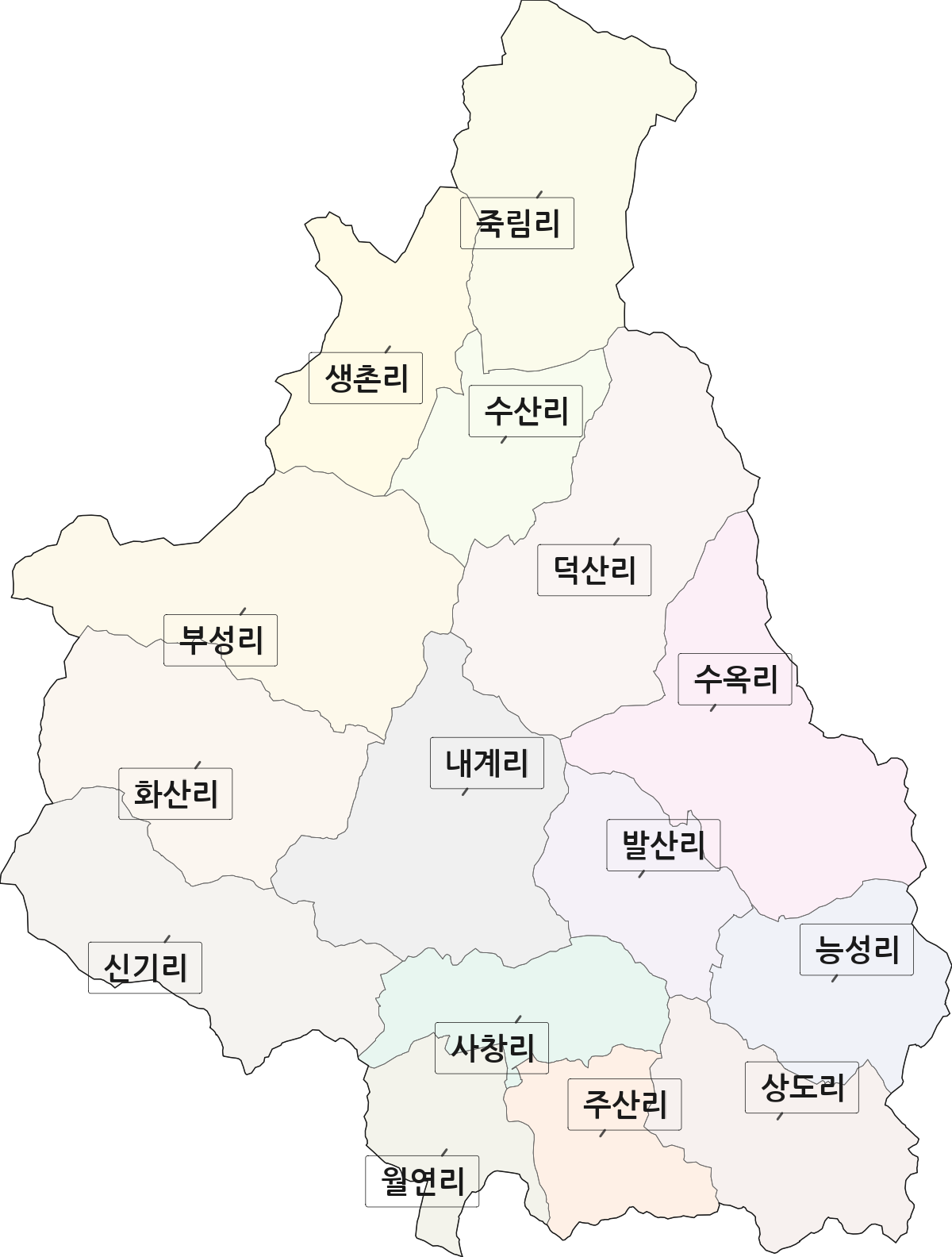 전남광주통합특별시 장성군 삼계면 법정동 리 구분 행정구역 경계 지도
