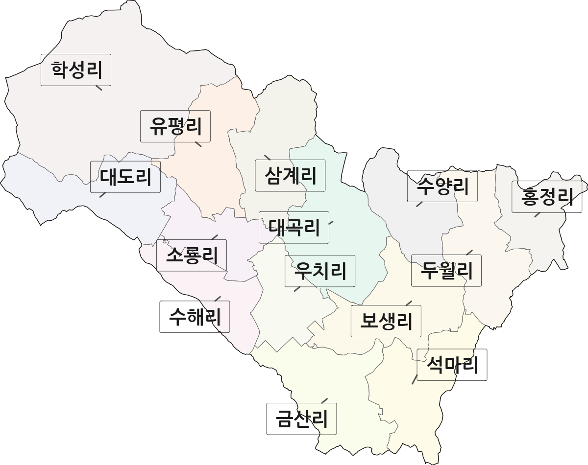 전남광주통합특별시 장성군 삼서면 법정동 리 구분 행정구역 경계 지도