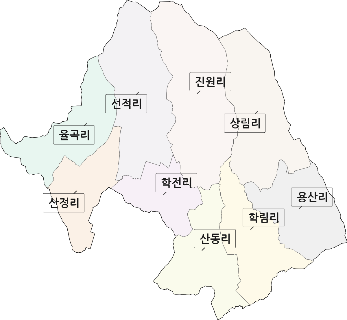 전남광주통합특별시 장성군 진원면 법정동 리 구분 행정구역 경계 지도