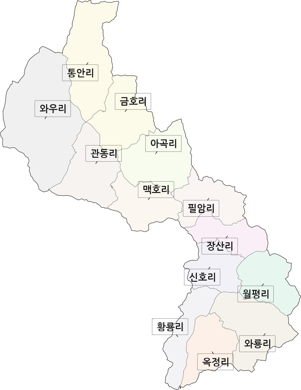 전남광주통합특별시 장성군 황룡면 법정동 리 구분 행정구역 경계 지도