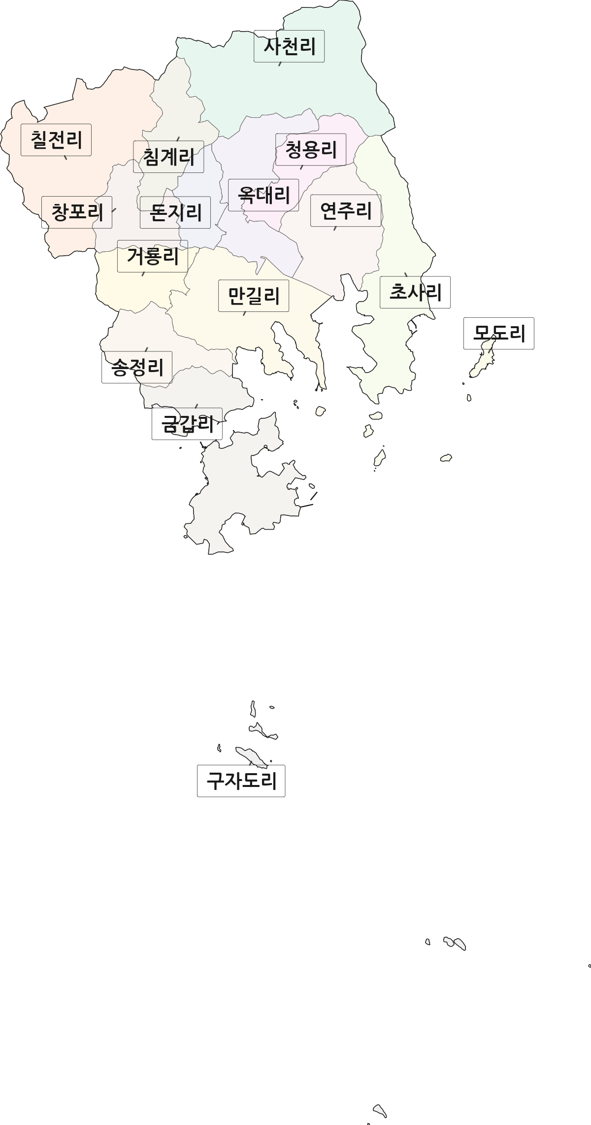 전남광주통합특별시 진도군 의신면 법정동 리 구분 행정구역 경계 지도