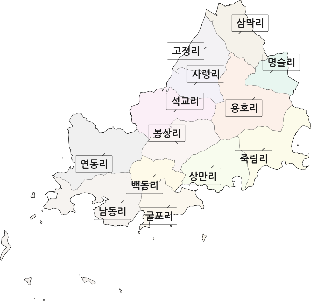전남광주통합특별시 진도군 임회면 법정동 리 구분 행정구역 경계 지도
