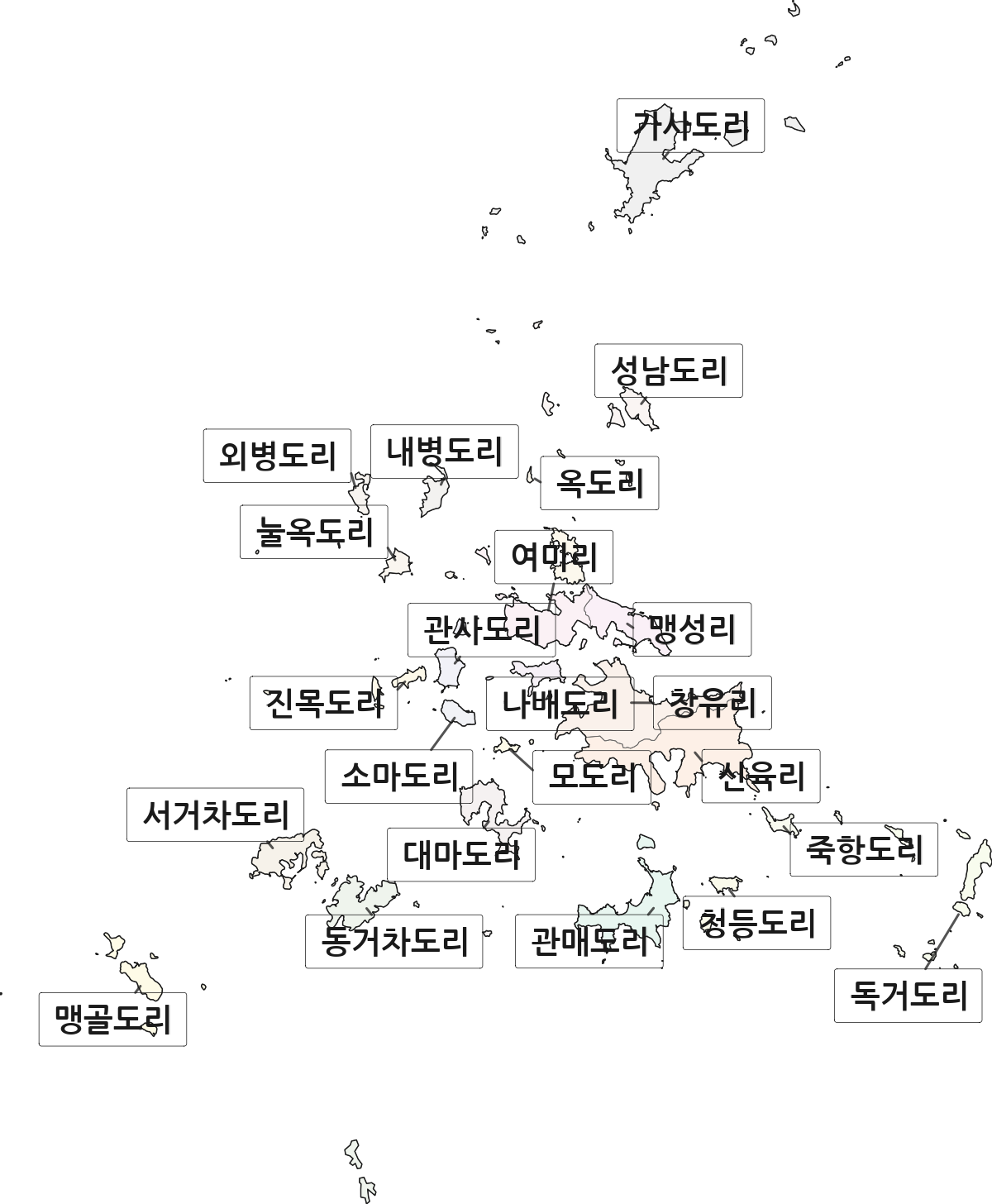 전남광주통합특별시 진도군 조도면 법정동 리 구분 행정구역 경계 지도