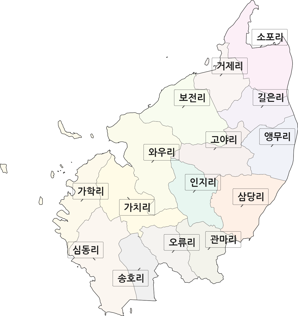전남광주통합특별시 진도군 지산면 법정동 리 구분 행정구역 경계 지도