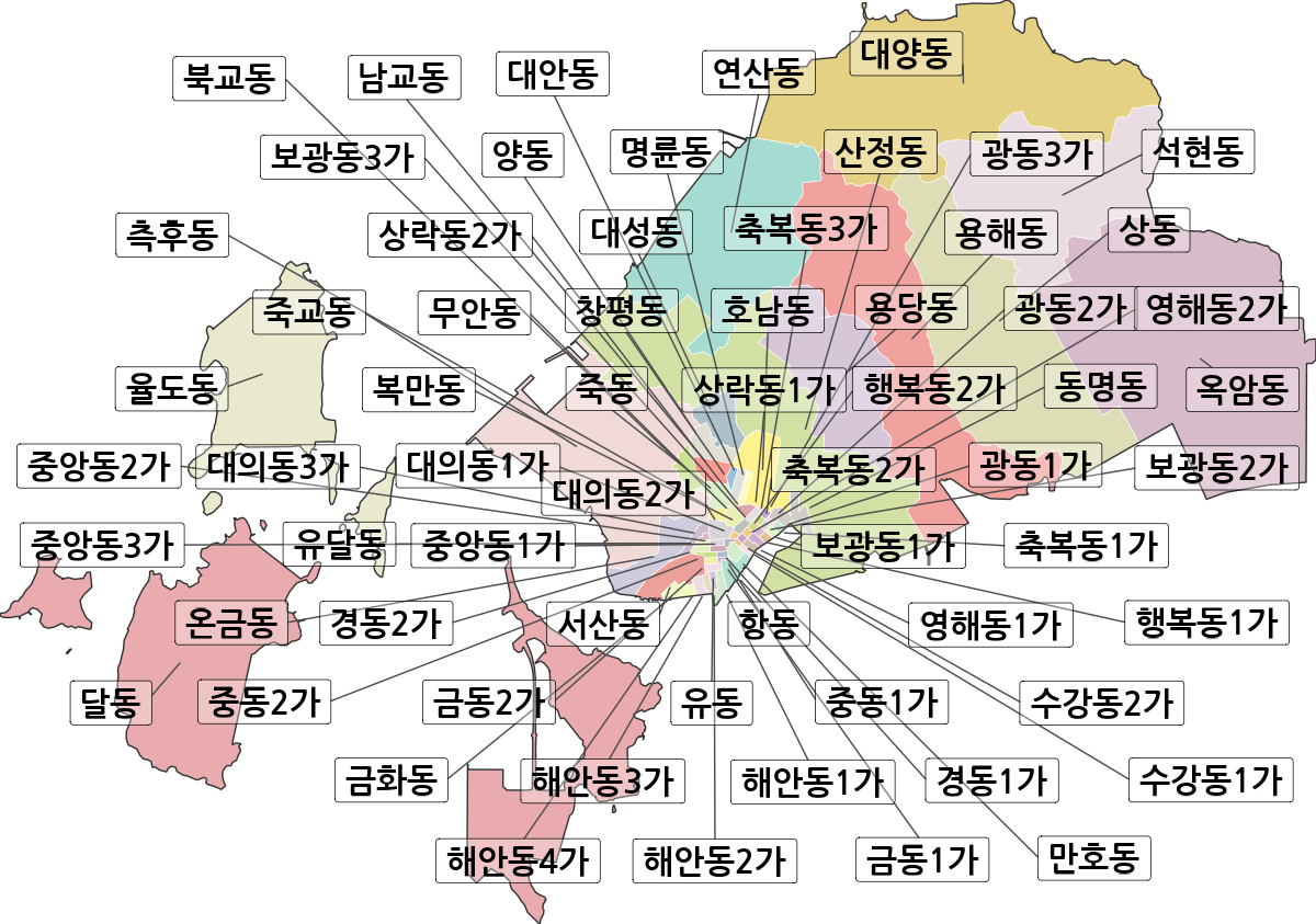 전남광주통합특별시 목포시 법정동 행정구역 경계 지도