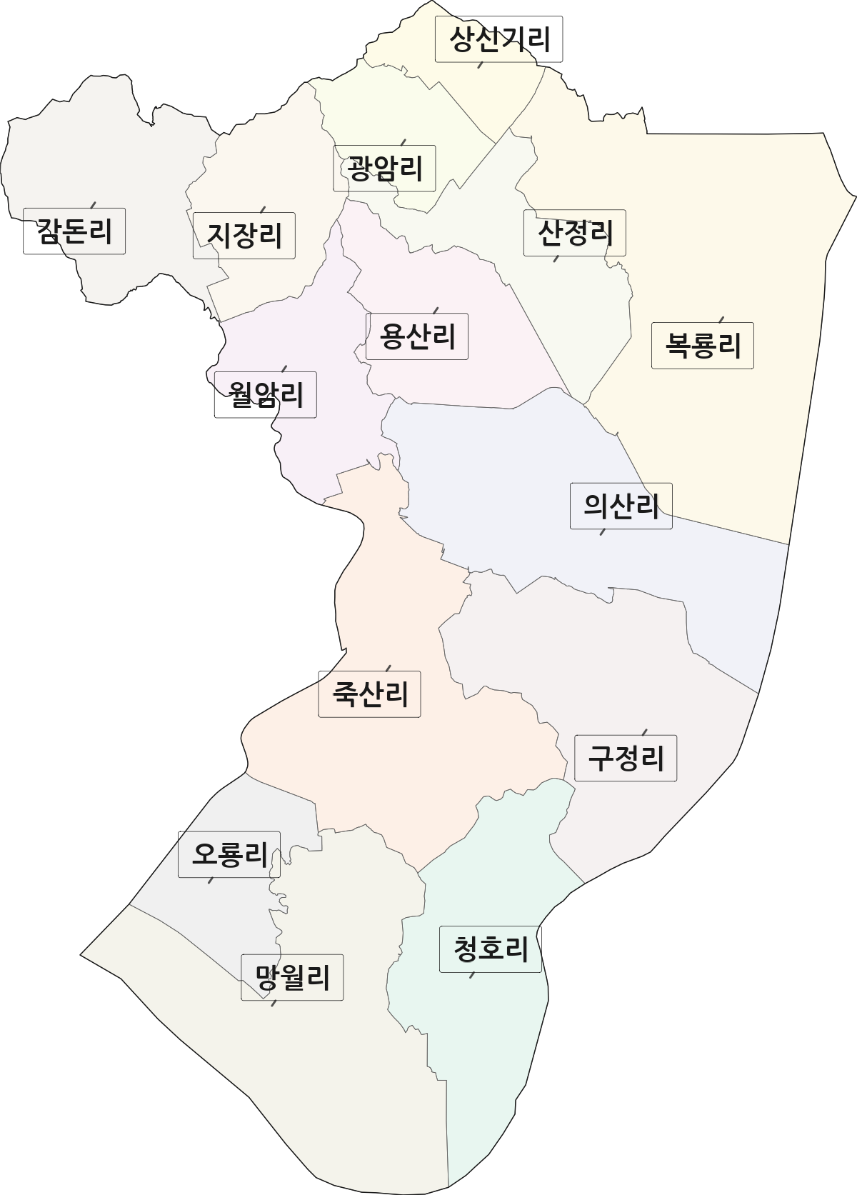 전남광주통합특별시 무안군 일로읍 법정동 리 구분 행정구역 경계 지도
