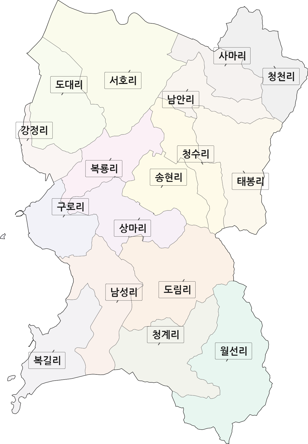전남광주통합특별시 무안군 청계면 법정동 리 구분 행정구역 경계 지도