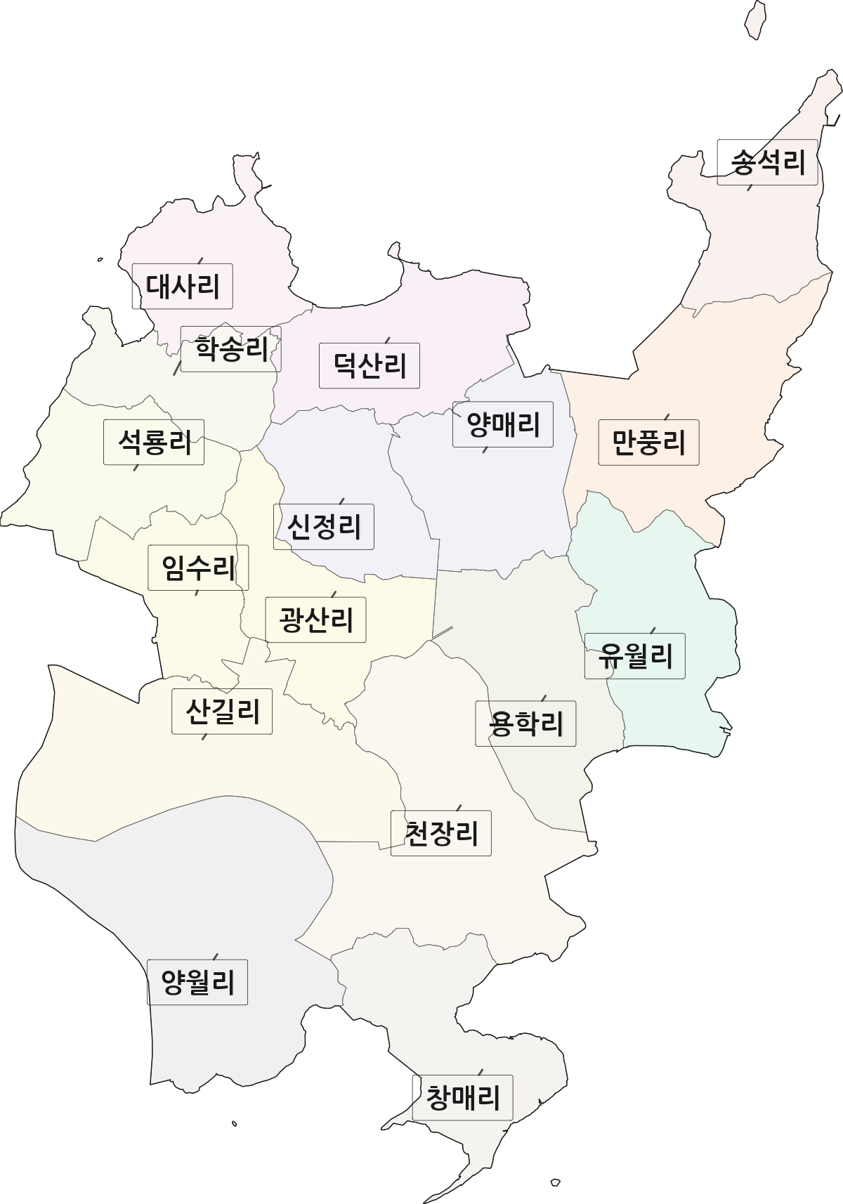 전남광주통합특별시 무안군 해제면 법정동 리 구분 행정구역 경계 지도