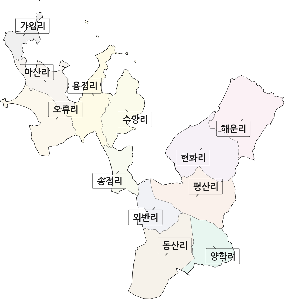 전남광주통합특별시 무안군 현경면 법정동 리 구분 행정구역 경계 지도