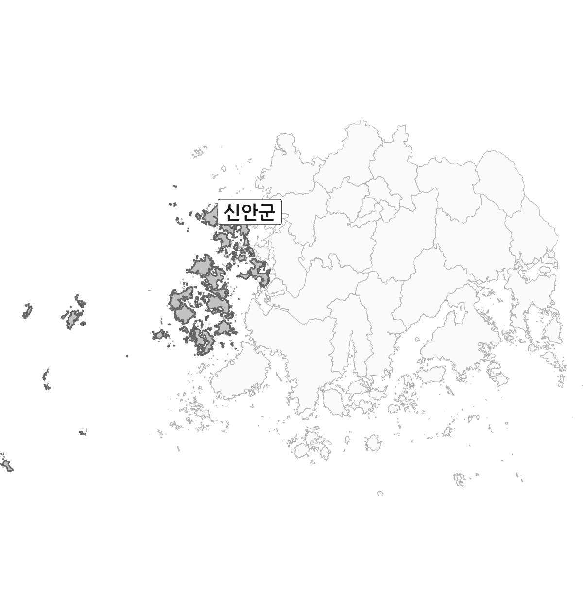 전남광주통합특별시 범위 내 신안군 행정구역 경계 지도