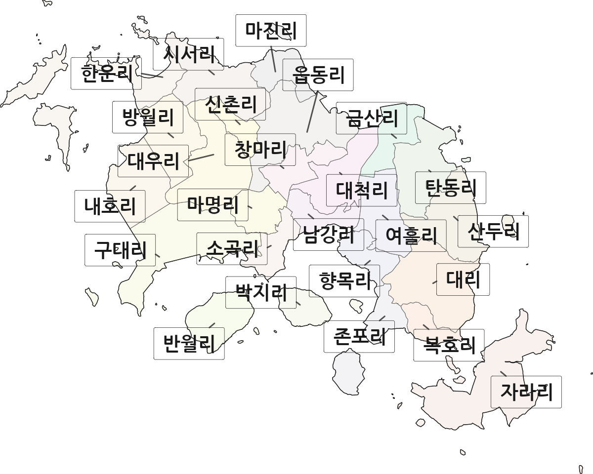 전남광주통합특별시 신안군 안좌면 법정동 리 구분 행정구역 경계 지도