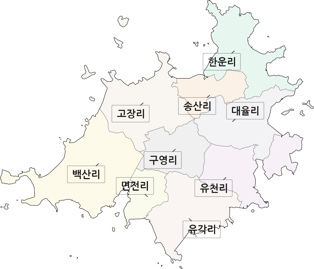 전남광주통합특별시 신안군 자은면 법정동 리 구분 행정구역 경계 지도
