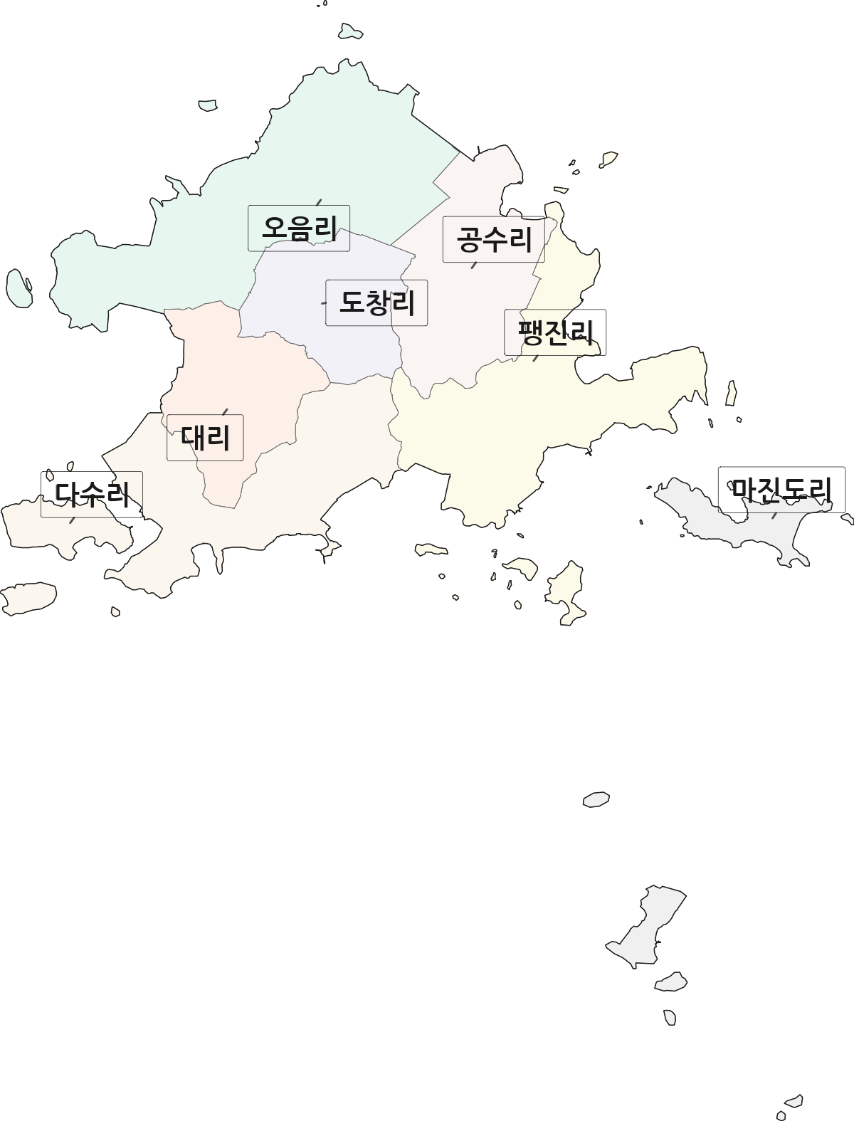 전남광주통합특별시 신안군 장산면 법정동 리 구분 행정구역 경계 지도