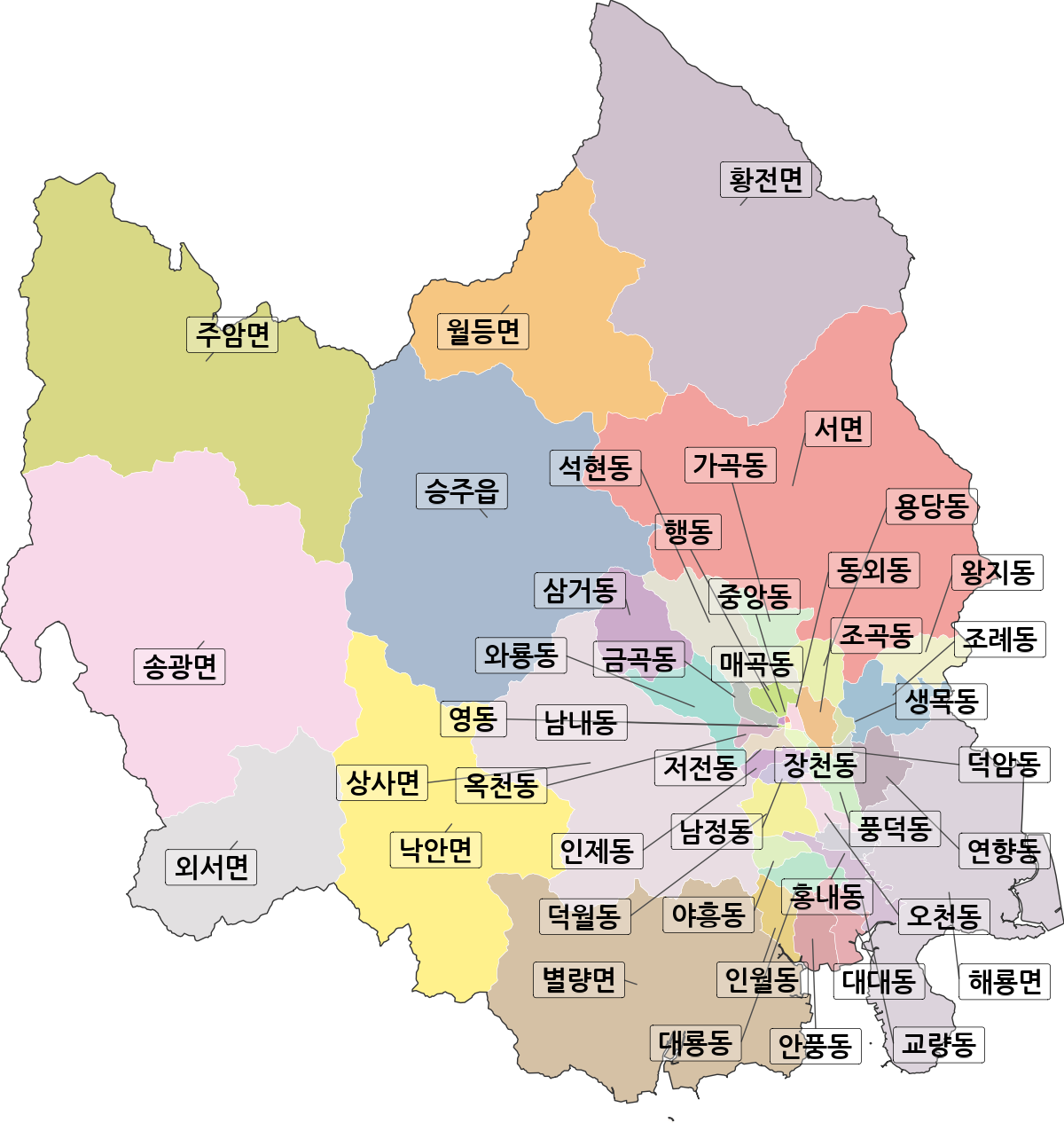 전남광주통합특별시 순천시 법정동 행정구역 경계 지도