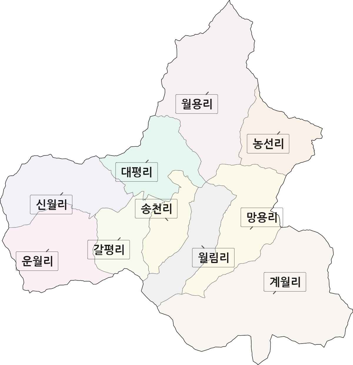 전남광주통합특별시 순천시 월등면 법정동 리 구분 행정구역 경계 지도