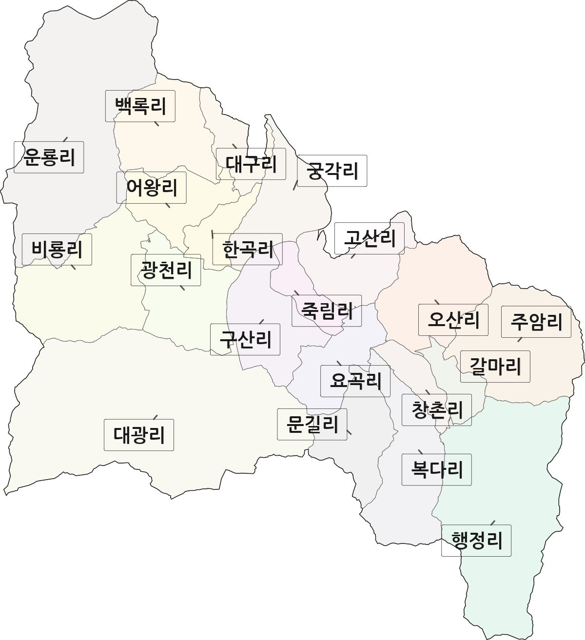전남광주통합특별시 순천시 주암면 법정동 리 구분 행정구역 경계 지도