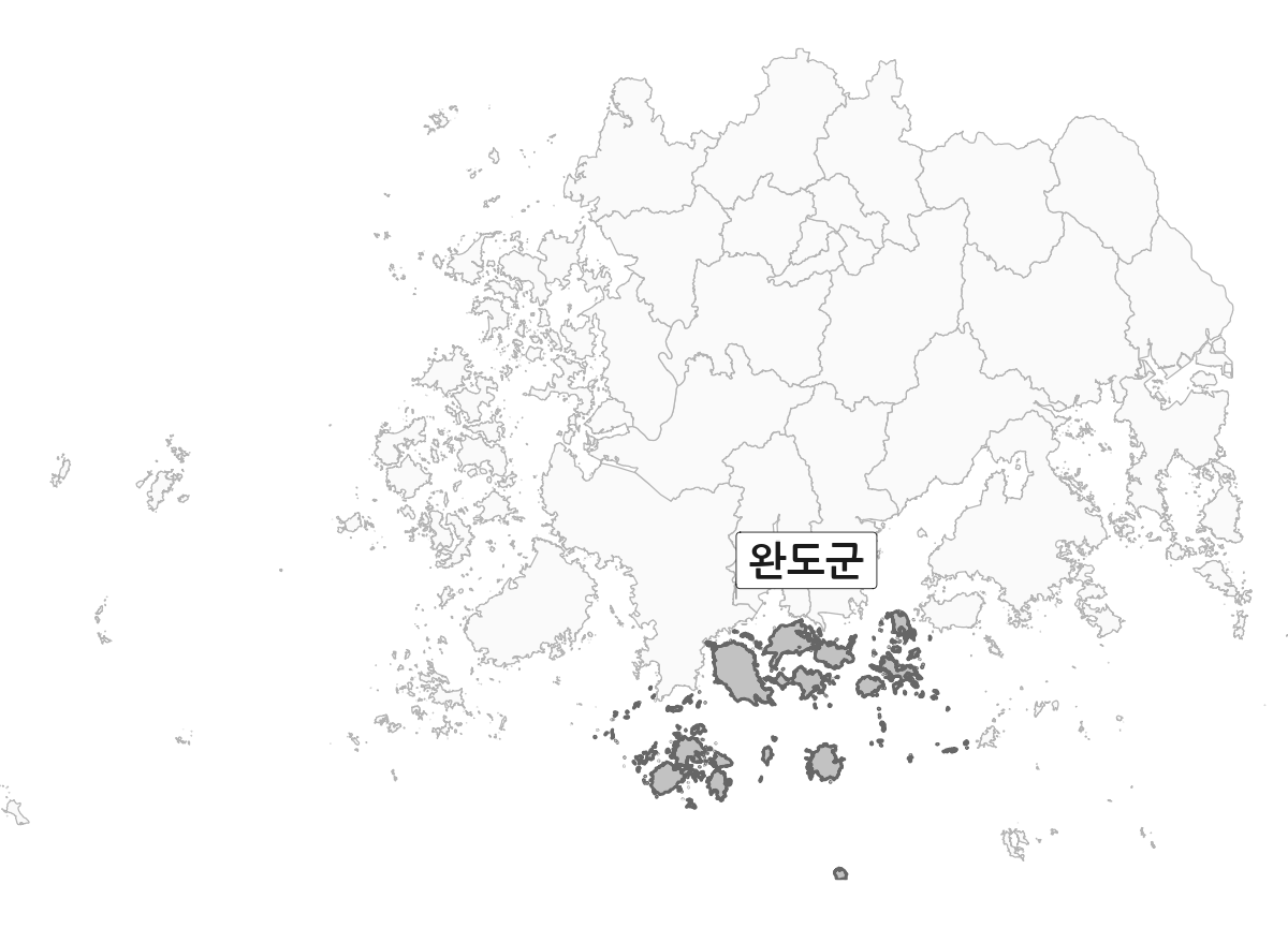 전남광주통합특별시 범위 내 완도군 행정구역 경계 지도