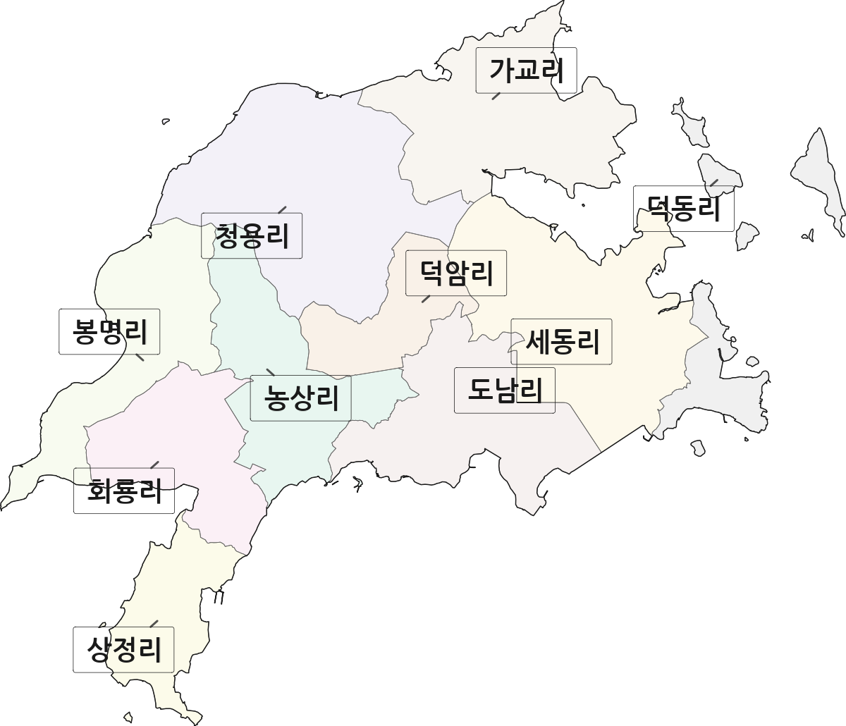전남광주통합특별시 완도군 고금면 법정동 리 구분 행정구역 경계 지도
