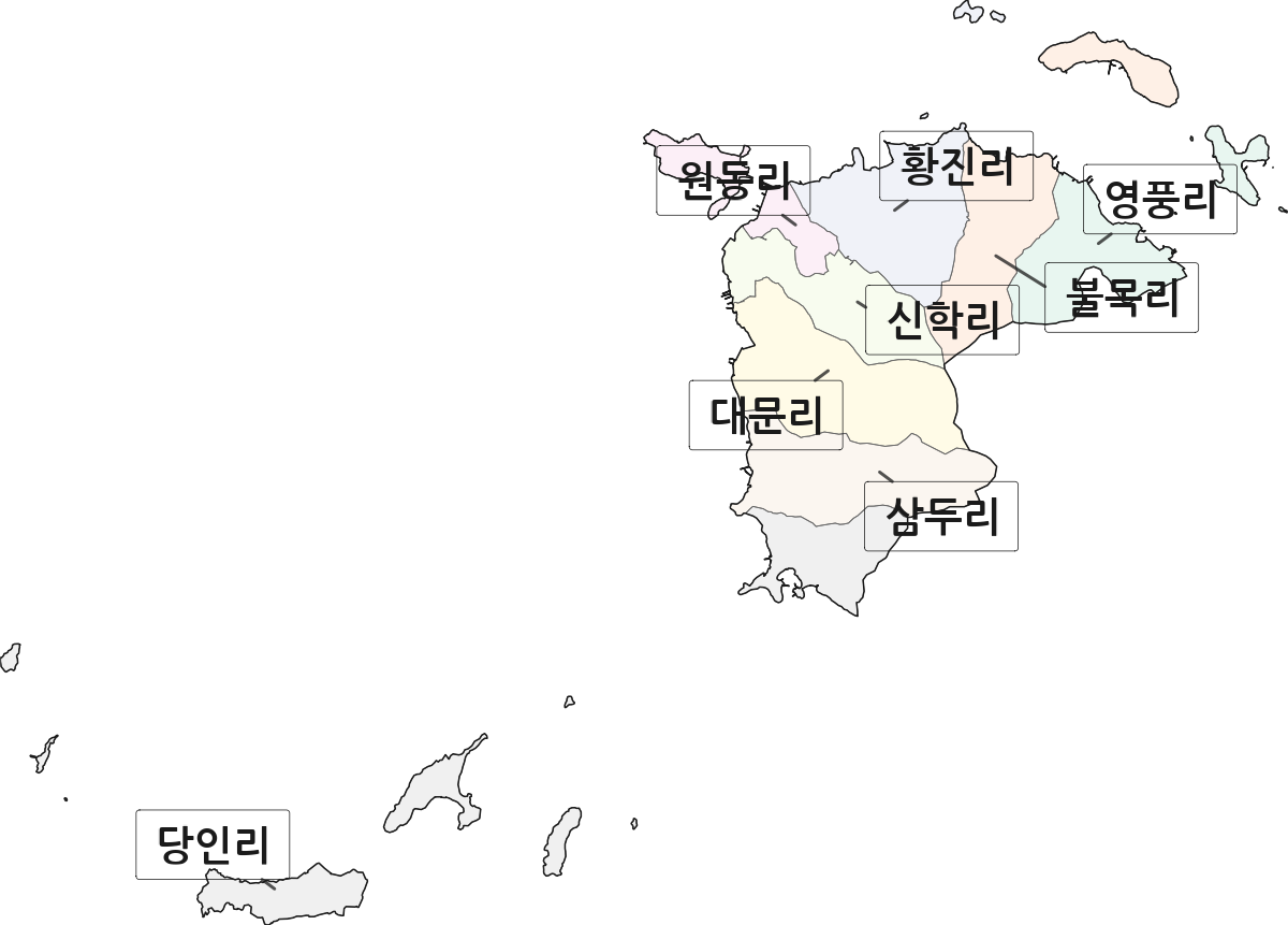 전남광주통합특별시 완도군 군외면 법정동 리 구분 행정구역 경계 지도