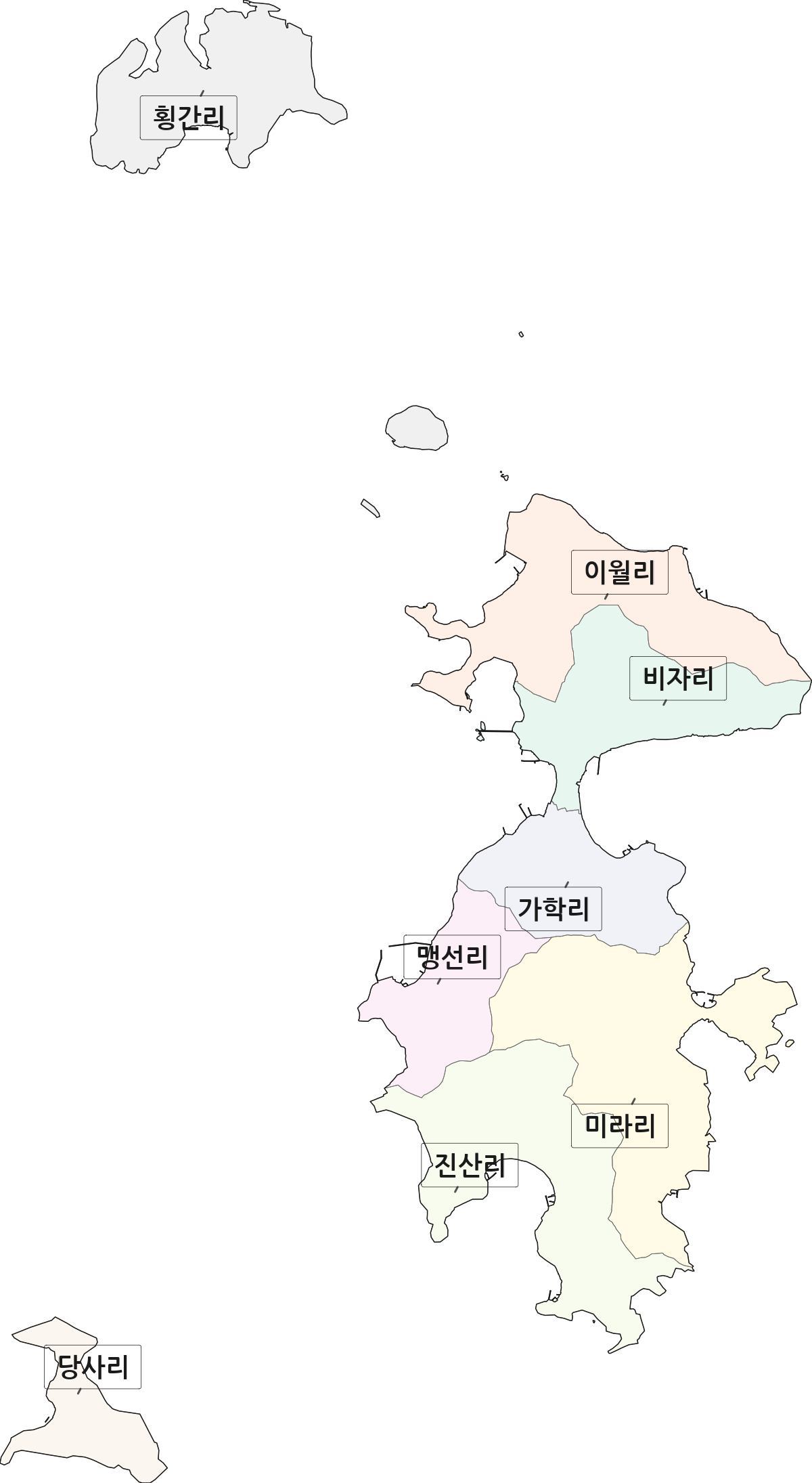 전남광주통합특별시 완도군 소안면 법정동 리 구분 행정구역 경계 지도