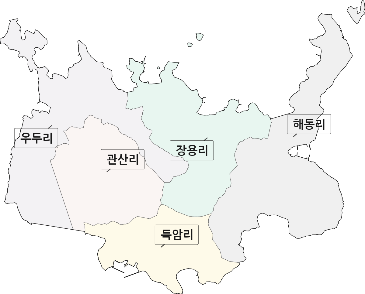 전남광주통합특별시 완도군 약산면 법정동 리 구분 행정구역 경계 지도