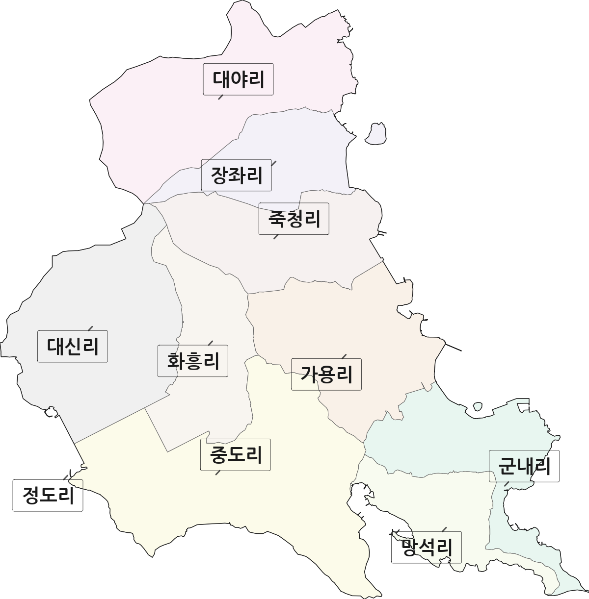 전남광주통합특별시 완도군 완도읍 법정동 리 구분 행정구역 경계 지도