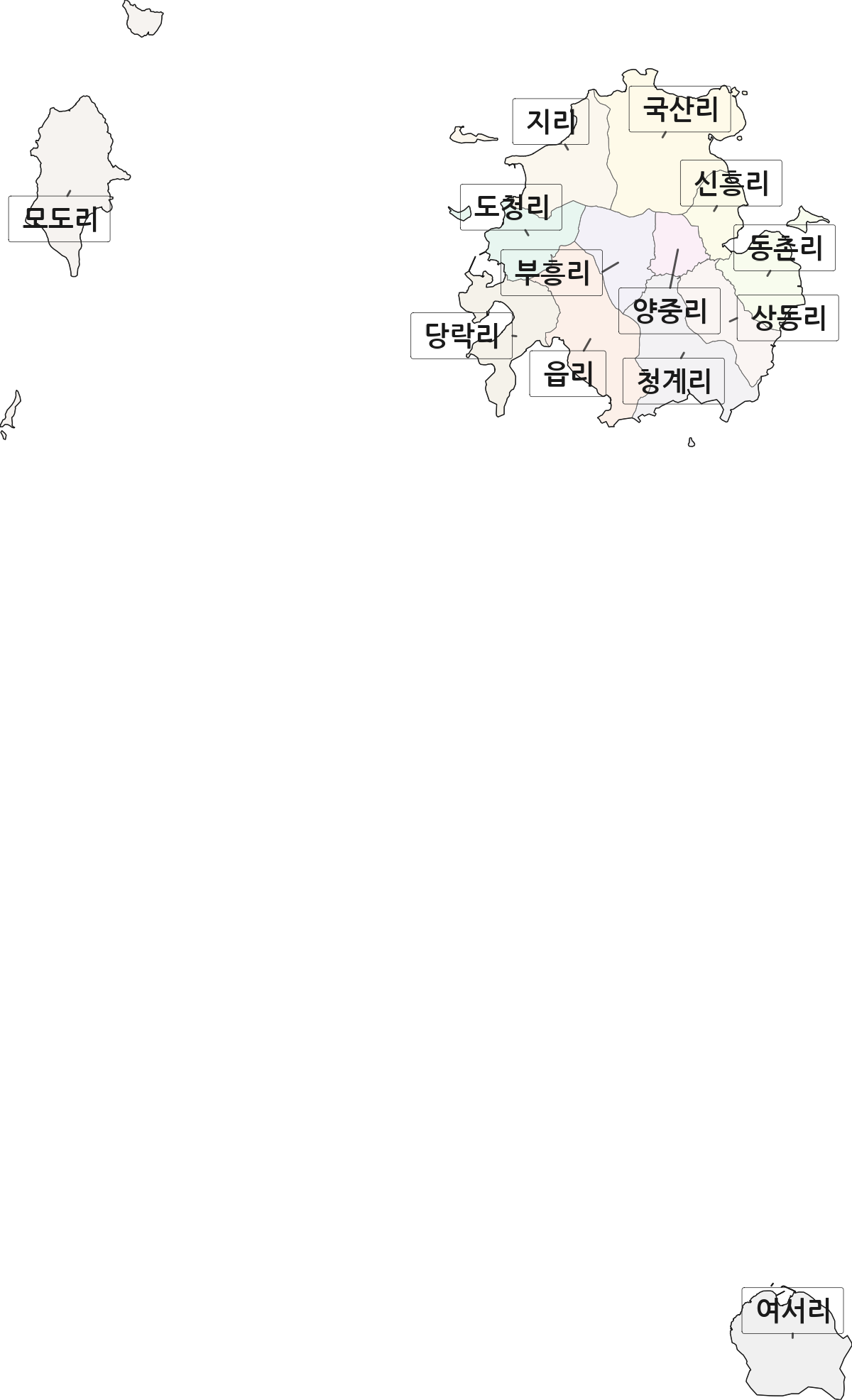 전남광주통합특별시 완도군 청산면 법정동 리 구분 행정구역 경계 지도