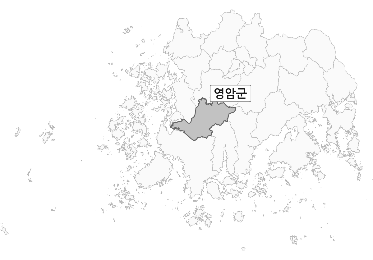 전남광주통합특별시 범위 내 영암군 행정구역 경계 지도