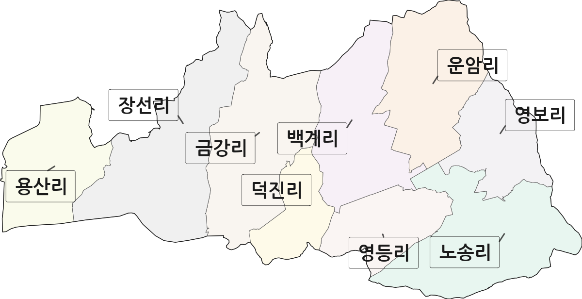 전남광주통합특별시 영암군 덕진면 법정동 리 구분 행정구역 경계 지도