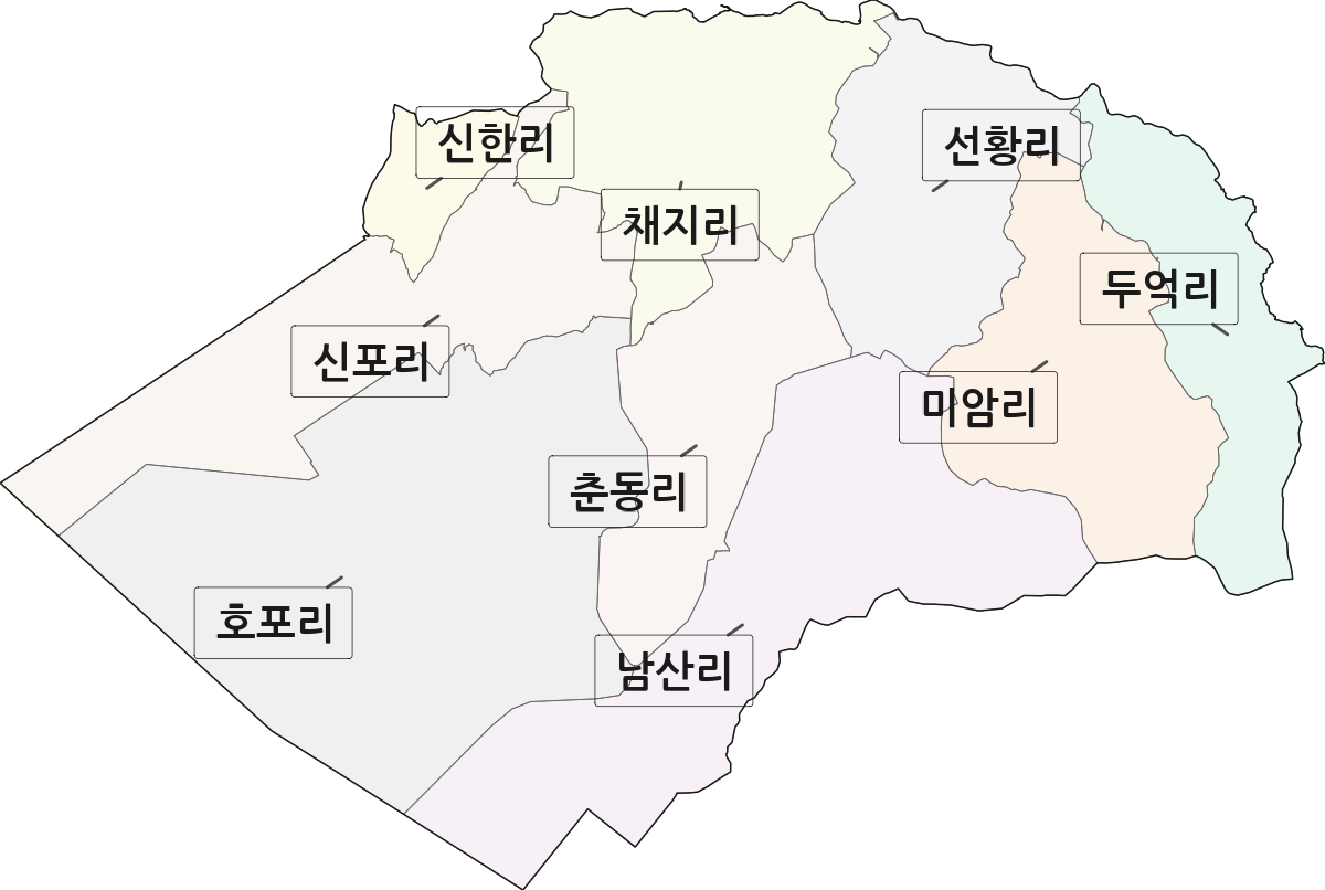 전남광주통합특별시 영암군 미암면 법정동 리 구분 행정구역 경계 지도