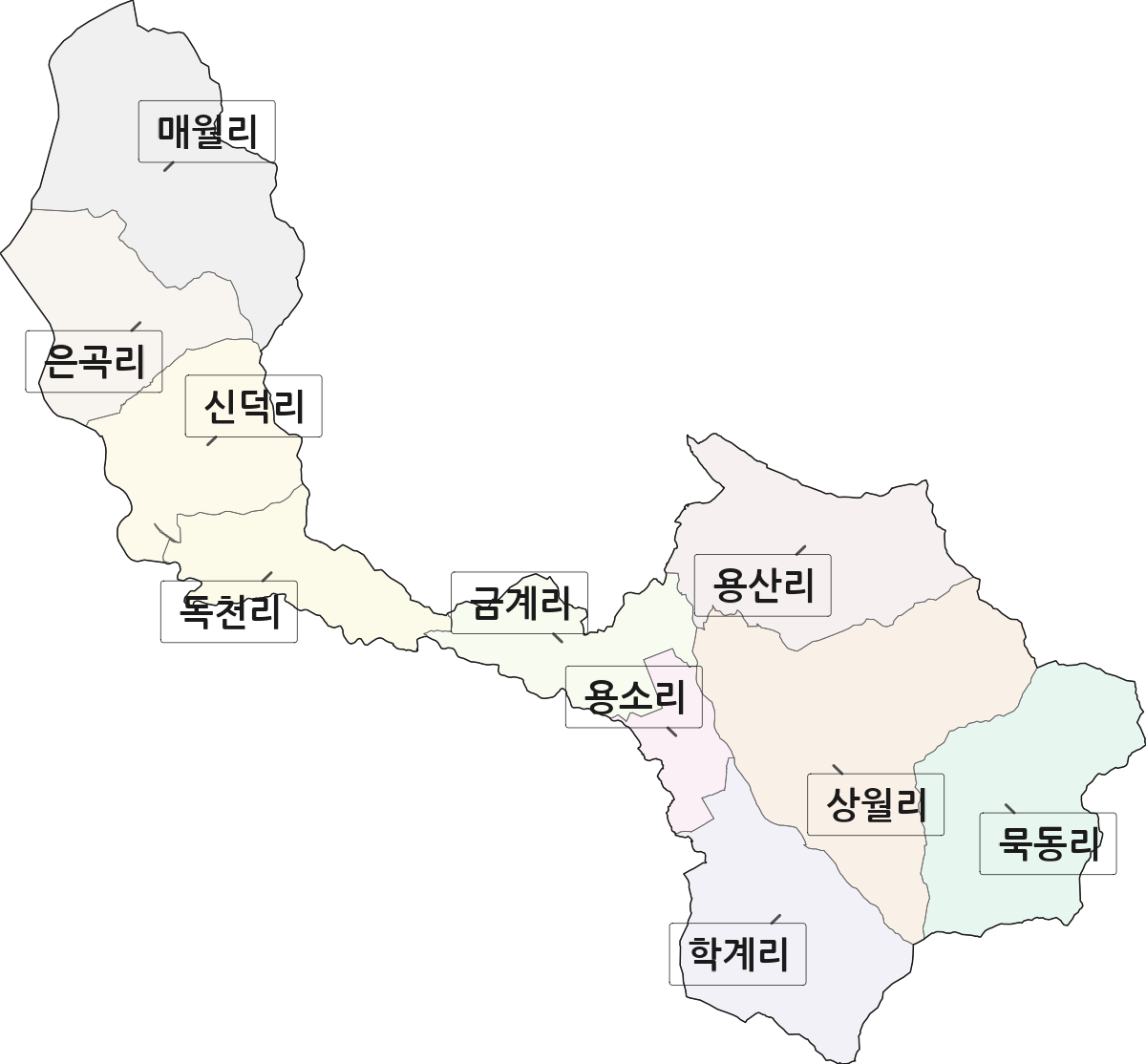 전남광주통합특별시 영암군 학산면 법정동 리 구분 행정구역 경계 지도