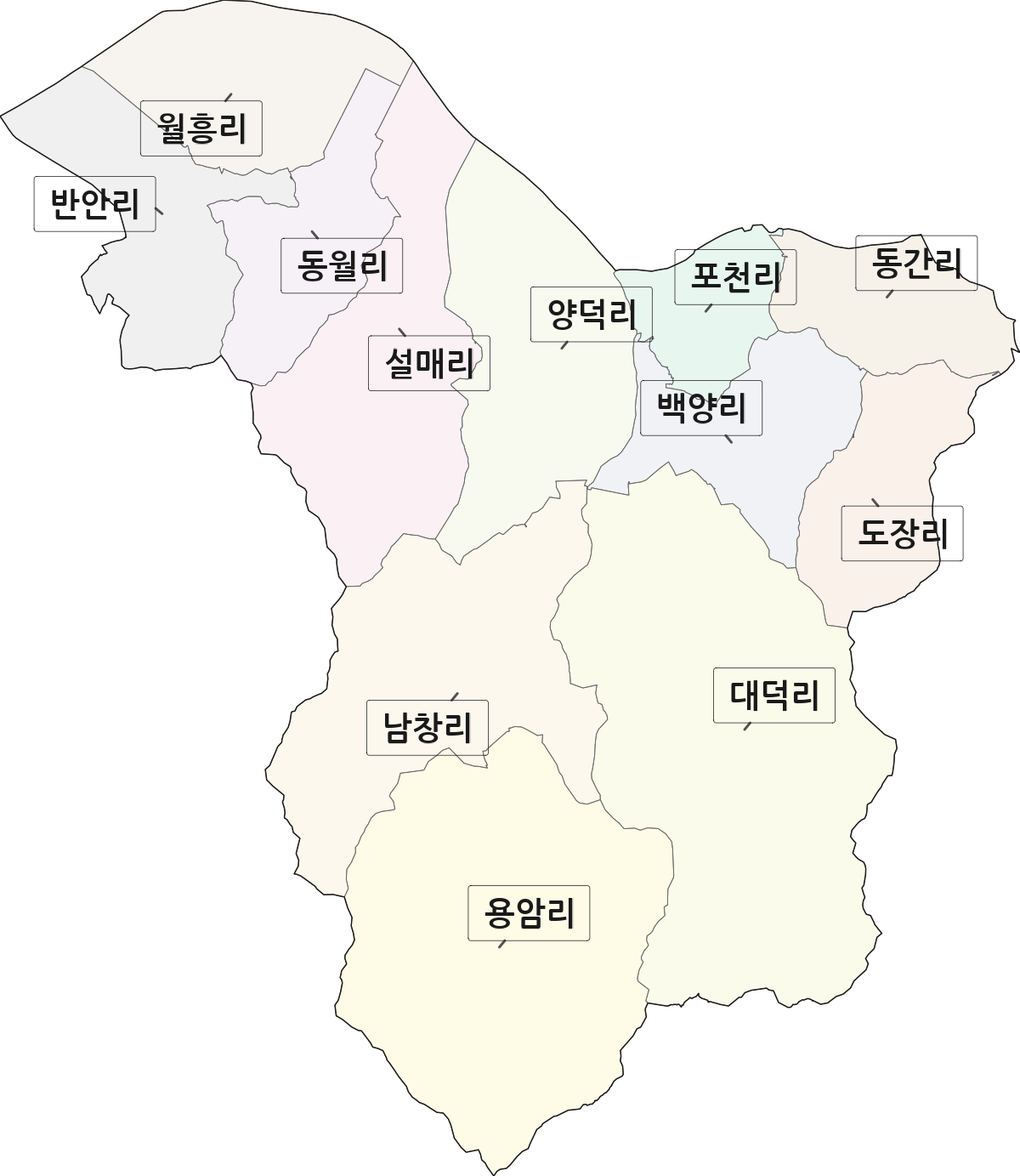 전남광주통합특별시 영광군 군남면 법정동 리 구분 행정구역 경계 지도