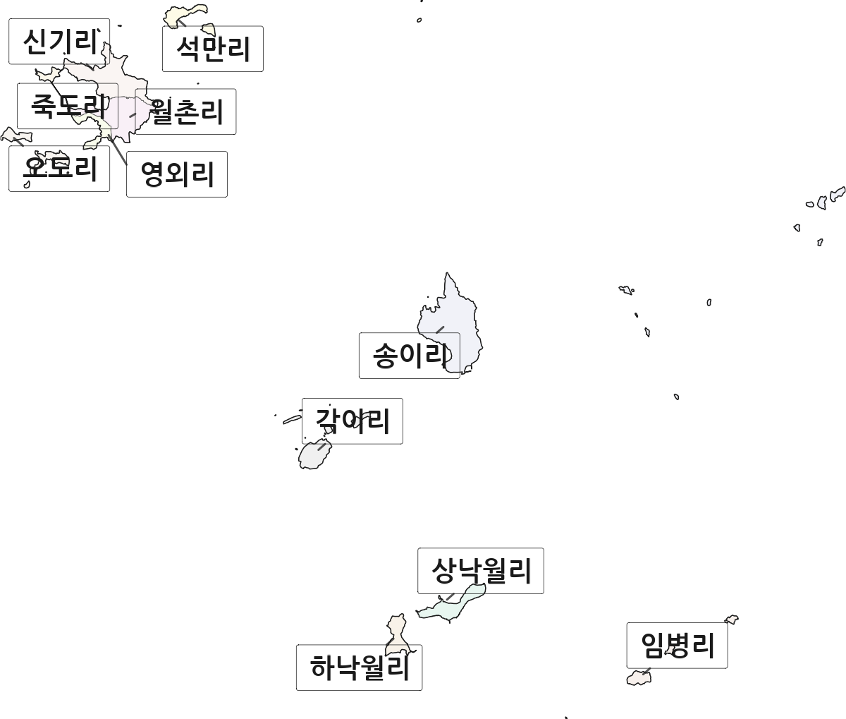 전남광주통합특별시 영광군 낙월면 법정동 리 구분 행정구역 경계 지도