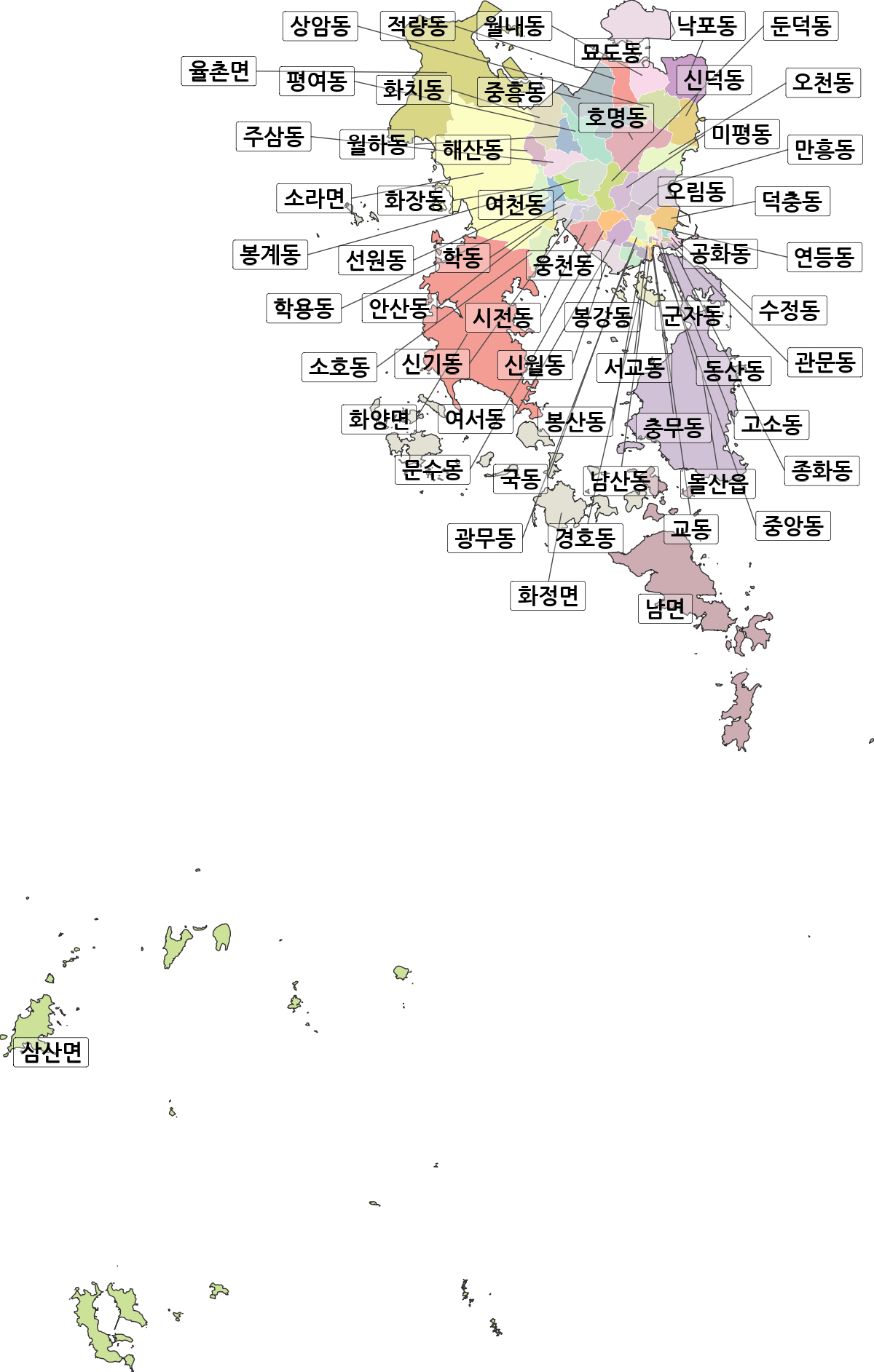 전남광주통합특별시 여수시 법정동 행정구역 경계 지도