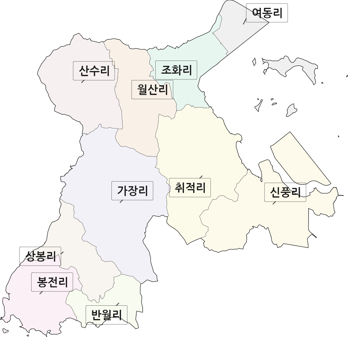 전남광주통합특별시 여수시 율촌면 법정동 리 구분 행정구역 경계 지도