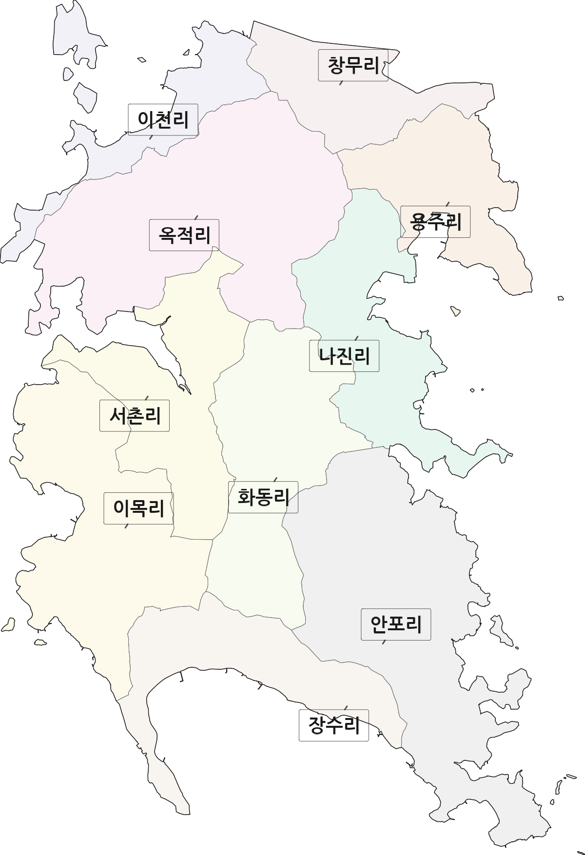 전남광주통합특별시 여수시 화양면 법정동 리 구분 행정구역 경계 지도